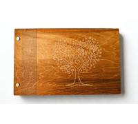 MALONA Libro de Oro de Madera para Boda, Bautismo o Cumpleaños - Libro de visitante / Guest book - Cuaderno de mensajes y recuerdos para todas las ocasiones - Estilo rural con grabado Árbol de la Vida