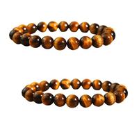 MALOUSUN 2 Piezas Pulsera Ojo de Tigre,Pulsera Elástica de Ojo de Tigre,8mm Redondo Piedras Preciosas Pulseras Naturales Auténticas,Pulseras Natural de Chakra la Suerte para Yoga,Mujeres y Hombres