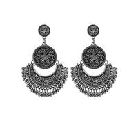 MALOYANVE Pendientes gitanos indios bohemios para mujeres y niñas, vintage, étnicos, de plata, oro, con moneda, con cuentas, Bali, Jhumka, Jhumki, Lotus, México, borla tradicional, Zinc, desconocido