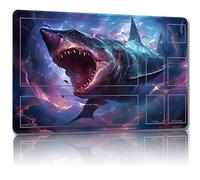 Malqiqi Alfombrilla de Juego para MTG y TCG Con Bolsas de Almacenamiento - 24 x 14 Pulgadas - Alfombrilla de Mesa para Tarjetas y Mouse (Tiburón Auxiliar)