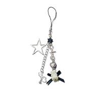 MALSSE Acrílicos Accesorios de soporte de oso elegante llavero con colgante de oso con estrella y detalles de cuentas para amantes de la moda llavero, Negro, Talla única