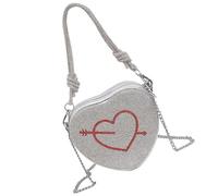 MALSSE Bolso bandolera con forma de corazón para mujer, con correa de cadena, bolso cruzado en forma de corazón para mujer, correa de cadena, bolso cruzado, Silver, One Size