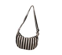 MALSSE Bolso bandolera de lona de gran capacidad para mujer, diseño a rayas, adecuado para el trabajo y actividades de ocio, bolso de gran capacidad, Black, One Size