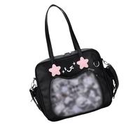 MALSSE Bolso bandolera de piel sintética para colegiala japonesa Itabag de gran capacidad, transparente, con ventana y correa ajustable, Black, One Size