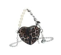 MALSSE Bolso bandolera de poliuretano con diseño de leopardo para mujer, diseño de corazón, bolso de noche con cadena para un aspecto elegante, bonito bolso de corazón, Brown, One Size