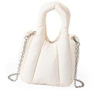 MALSSE Bolso bandolera vintage para mujer, estilo retro, de nailon, adecuado para varias ocasiones, elegante bolsa acolchada, beige, One Size