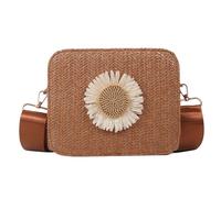 MALSSE Bolso cruzado de paja natural con tejido de flores único, bolso casual adecuado para uso diario y bolsa cruzada de paja para compras, Brown, One Size