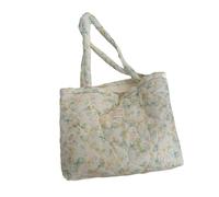 MALSSE Bolso de compras de algodón para mujer, con diseños acolchados y espacioso, informal, con estampado floral, f, One Size