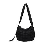 MALSSE Bolso de hombro acolchado de moda para el trabajo y las compras informales, plisado, fruncido, con cremallera, cruzado, casual, nube, para mujer, Black, One Size