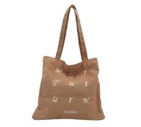 MALSSE Bolso de hombro de pana con letras bordadas para mujer, bolso casual de gran capacidad para estudiantes universitarios y viajes de viaje, Khaki, One Size