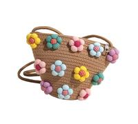 MALSSE Bolso de hombro tejido de playa de moda elegante con diseño de cubo de flores coloridas con cremallera para mujeres y niñas, cubo tejido de flores coloridas, Khaki, One Size