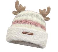 MALSSE Bonito sombrero de cuernos a rayas para Navidad, gorro de felpa sin ala para mujer, para esquí, escalada de montaña, a prueba de frío, gorro cálido de punto, blanco, Talla única