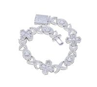 MALSSE Cadena cubana chapada en oro y plata para hombre, chapada en rodio, con adornos de circonita brillante, estilo hip hop, talla única, como se describe