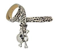 MALSSE Cinturón de cabeza de calavera con diamantes de imitación para mujeres y hombres con estampado animal, hiphop para jeans, accesorios populares de cintura rockeros, ropa casual, albaricoque