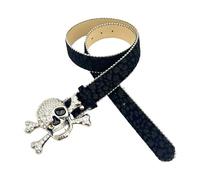 MALSSE Cinturón de cabeza de calavera con diamantes de imitación para mujeres y hombres con estampado animal, hiphop para jeans, accesorios populares de cintura rockeros, ropa casual, Negro, Talla