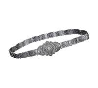 MALSSE Cinturón de cintura de metal duradero, estilo vintage, estampado de flores, para vestidos y jeans, cinturón de moda para mujer, Plata antigua., Talla única