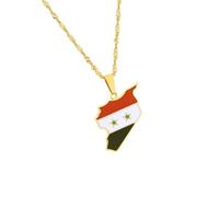 MALSSE Collar con colgante de mapa de Siria, cadena única para el cuello, elegante colección de joyas para amantes de los viajes y entusiastas de la cultura, colgante de recuerdo de viaje, talla única