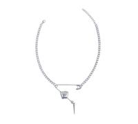 MALSSE Collar con colgante de pin europeo contemporáneo de aleación con un dije de pin destacado para artesanía, color plateado
