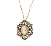 MALSSE Collar con colgante ovalado de camafeo con diamantes de imitación de cristal, hecho a mano, accesorio de joyería vintage, elegante, realzador de atuendo, collar tallado hueco, talla única, como