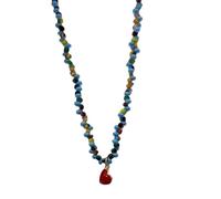 MALSSE Collar retro con colgante de corazón con cuentas de cristal azul, cadena de clavícula ajustable hecha a mano para atuendos diarios, collar de cuentas de amor antiguo