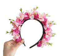 MALSSE Diadema de flores hecha a mano para decoración del cabello, diadema de festival con flores de seda de doble cara con clip para el pelo floral, horquilla para el pelo de boda