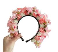 MALSSE Diadema de flores hecha a mano para decoración del cabello, diadema de festival con flores de seda de doble cara con clip para el pelo floral, horquilla para el pelo de boda
