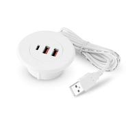 MALSSE Divisor de carga USB integrado de 3 puertos para escritorios USB redondo para escritorio, cable adaptador de agujero para organizar el hogar y la oficina, cable de carga de datos