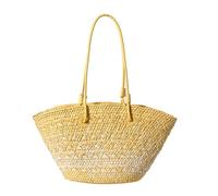 MALSSE Elegante bolso de mano de paja de color graduado para mujer, gran capacidad, bolsa de hombro para playa, vacaciones, cesta colorida para mujer, Amarillo, One Size