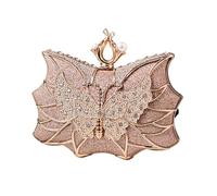 MALSSE Elegante bolso de noche con flores y mariposas con diamantes de imitación, bolso de hombro para cóctel, boda y fiestas, bolso de noche brillante, champán, One Size