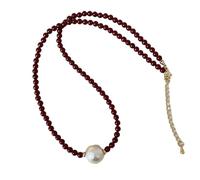 MALSSE Elegante cadena de suéter chapada en oro con colgante de cuentas de corazón de ágatas, accesorio de moda versátil para mujer, uso casual, joyería chapada en plata, talla única, como se describe