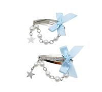 MALSSE Elegante pinza de pelo con forma de estrella, bonito clip de cadena con colgante de estrella, hermoso accesorio de pin de lazo, elegante decoración para el pelo de niña