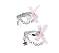 MALSSE Elegante pinza de pelo con forma de estrella, bonito clip de cadena con colgante de estrella, hermoso accesorio de pin de lazo, elegante decoración para el pelo de niña