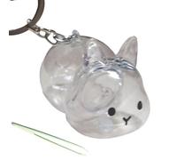 MALSSE Llavero conmemorativo de pelo de mascota transparente con forma de conejo, caja de almacenamiento con pinzas para propietarios, regalo de colección de pelo