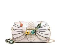 MALSSE Práctica bolsa cuadrada de poliuretano con acabado texturizado, correa de cadena, bolso cruzado para uso diario y eventos sociales, noche de moda, White, One Size