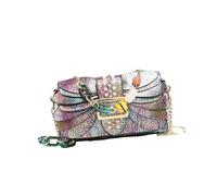 MALSSE Práctica bolsa cuadrada de poliuretano con acabado texturizado, correa de cadena, bolso cruzado para uso diario y eventos sociales, noche de moda, Blue, One Size