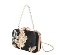 MALSSE Sofisticada bolsa de noche de seda con bordado de peonía, vintage, estética, china, bandolera, bolso de mano de lujo para mujer, Black, One Size