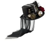 MALSSE Sombrero de copa con temática punk para Halloween, diseño victoriano, de lana, alto, con gafas, rosa, para cosplay, evento, disfraz, disfraz victoriano de Halloween