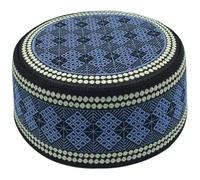 MALSSE Sombrero de oración con hiyab bordado, turbante indio para adultos, de algodón transpirable, Kufi, redondo, turbante Arabia, azul, No. 60