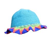 MALSSE Sombrero de pescador de ganchillo para mujer, sombrero de playa con retazos, elegante, para fotografía, viajes, ganchillo, gorros de ganchillo, Girasol azul rey, Talla única