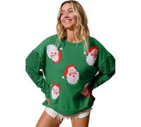MALSSE Sudadera de Navidad para mujer, diseño de cascanueces de Papá Noel, camiseta divertida con lentejuelas, manga larga, cuello redondo, de gran tamaño, ajuste holgado, Santa Cla verde oscuro, XXL