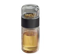 MALSSE Taza infusora de té aislada con tapa a prueba de fugas, botella de vidrio de borosilicato de doble pared para preparar tés, botella de cerveza de doble pared