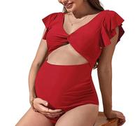 MALSSE Traje de baño de maternidad 2024 con abertura frontal y cuello en V, traje de baño para embarazo, monokini de corte alto