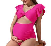 MALSSE Traje de baño de maternidad 2024 con abertura frontal y cuello en V, traje de baño para embarazo, monokini de corte alto