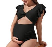 MALSSE Traje de baño de maternidad 2024 con abertura frontal y cuello en V, traje de baño para embarazo, monokini de corte alto