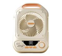 MALSSE Ventilador recargable de bajo ruido, funciona con pilas, con luz LED integrada para acampar al aire libre y escritorio interior, portátil, recargable