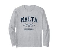 Malta Vintage Navy Cruzado remos y ancla de barco Manga Larga