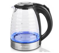 MalTec Hervidor de agua de cristal 1,7 L 2200 W con filtro LED 360° negro