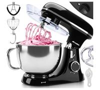 MalTec Robot de cocina de 2000 W con cuenco de acero inoxidable de 7 L y agitador planetario, con gancho para amasar, batidor plano, separador de huevos, función de pulso, regulador giratorio LED