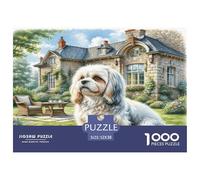 Maltés 1000 Piezas para Adultos y niños: Perro Fuera de la casa de Piedra, Juegos educativos adecuados para la descompresión, 52 x 38 cm/1000 Piezas