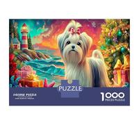 Maltés Junto a Faro costero 1000 Piezas Puzzle para Adultos Arte de Mascotas Set De Puzzle, Cartón Resistente - para Parejas, Ultra Difícil, Top Calificado, Actividad Casa 52x38cm/1000pcs